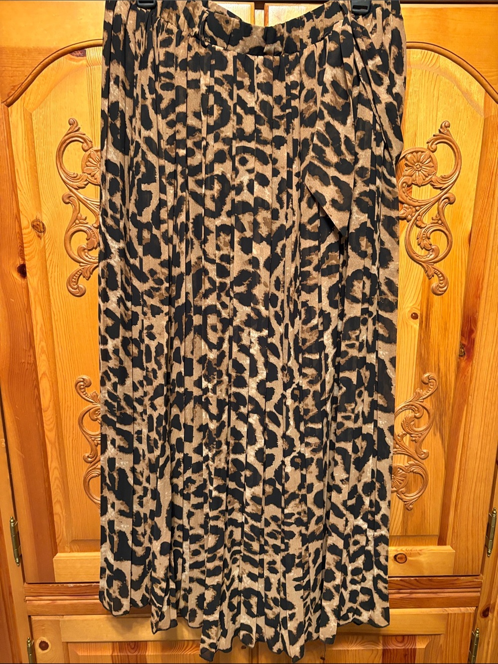 Joie Leopard Print Pleated Maxi Skirt - Black and Tan